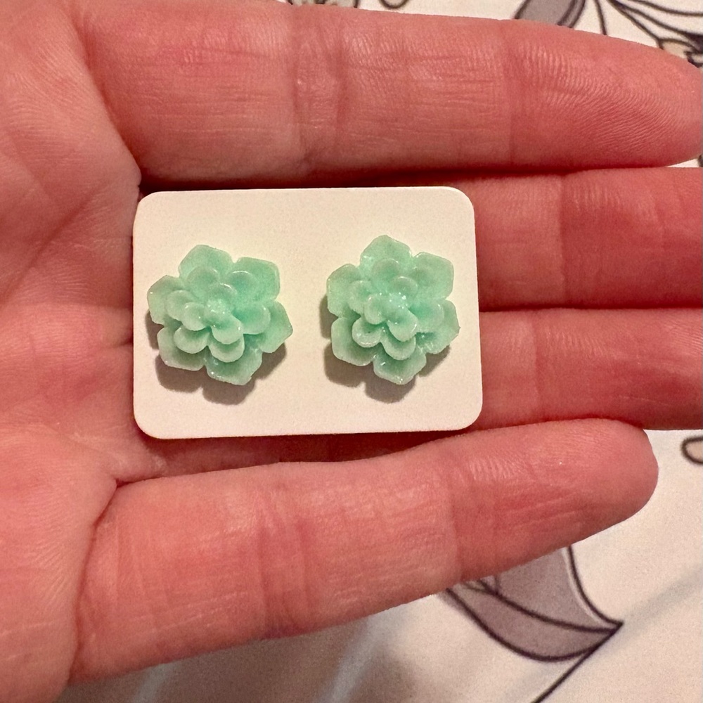 Mint Green Flower Earrings Succulent Stud Earrings